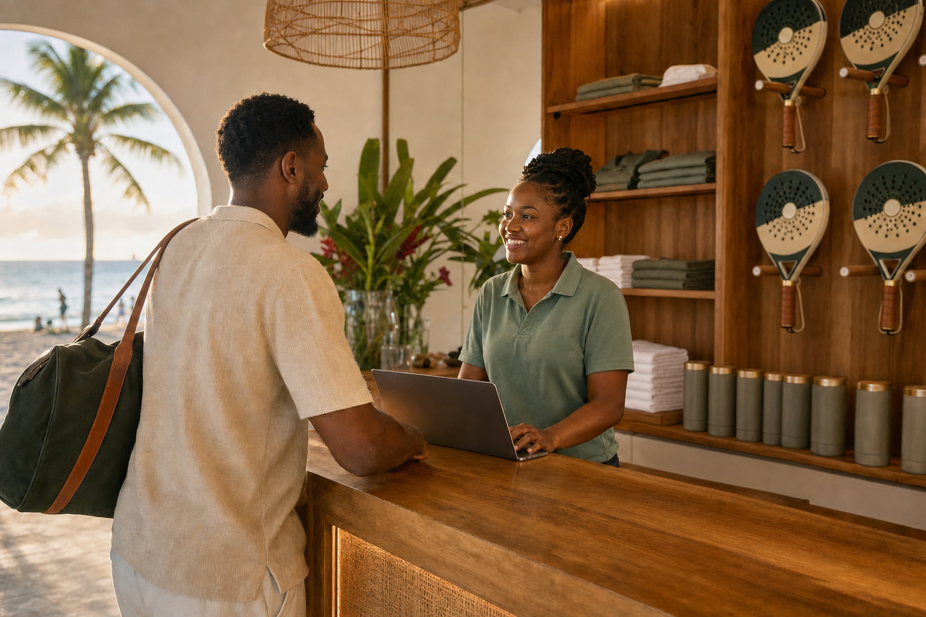 The front desk and pro shop at Smash Social Club